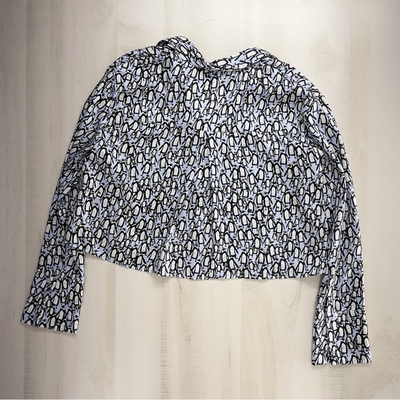 rare ZARA printed penguin blouse crop work career M - Picture 3 of 7